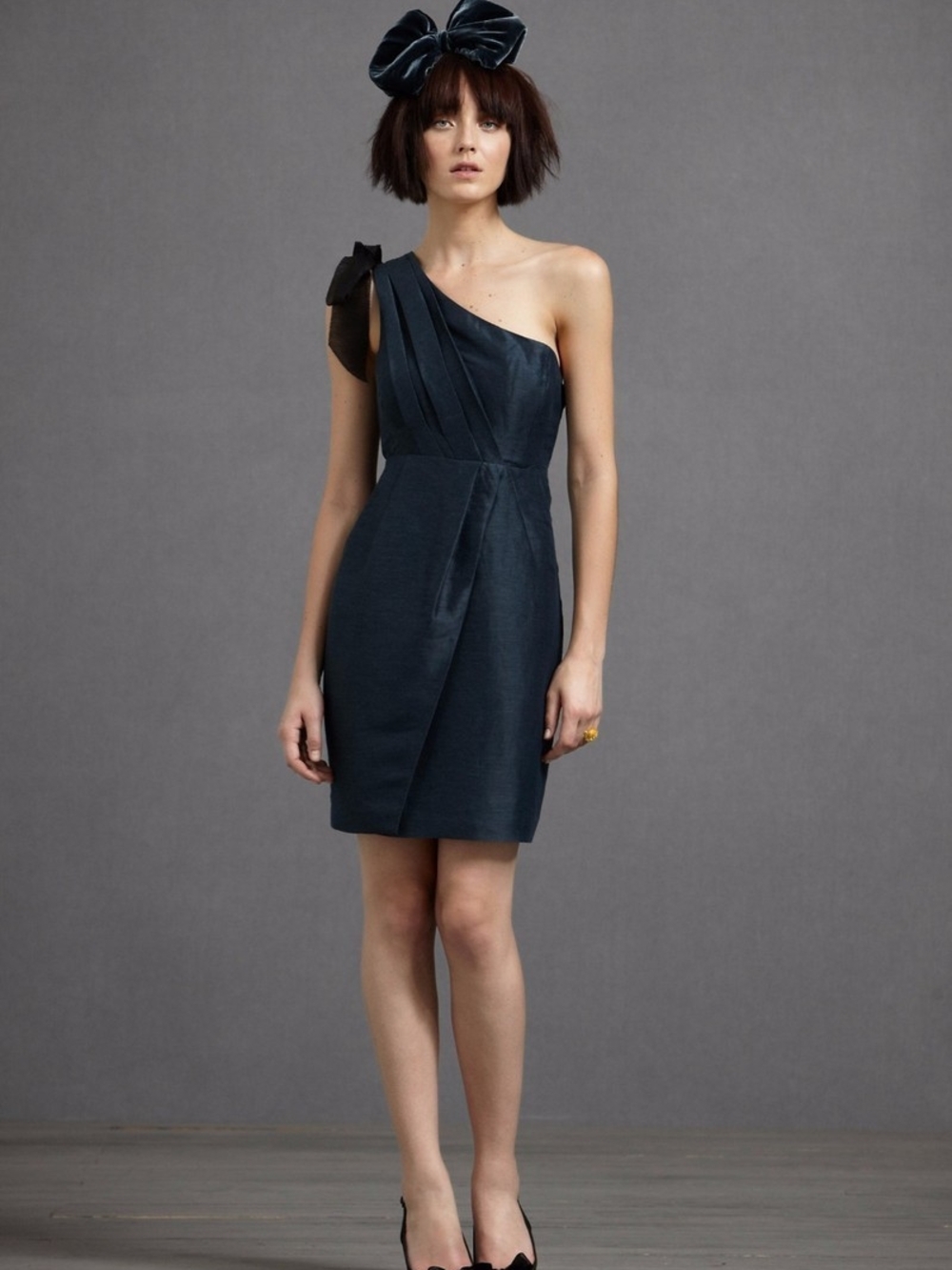 Anthropologie One-Shoulder Navy Cocktail Dress